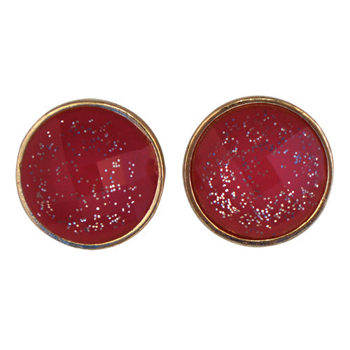 Red rounded Earrings with silver sparkles