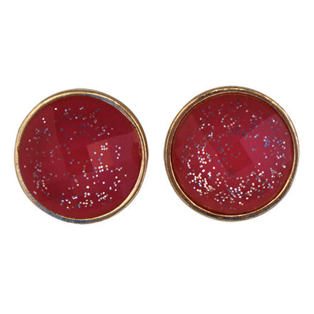 Red rounded Earrings with silver sparkles