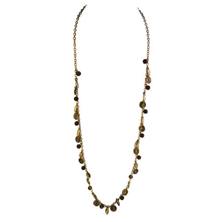 Gold and brown beaded long chain necklace