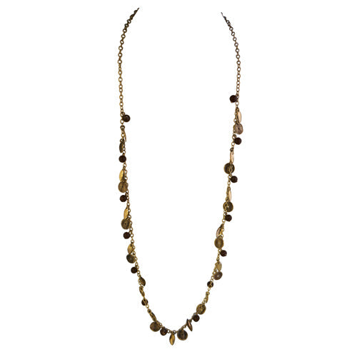 Gold and brown beaded long chain necklace