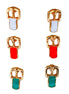 White Red Turquoise Gold Belt Metal Earrings Set Of 3Pcs