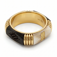 Women’s Plus-Size 3.1-Inch Chunky Bangle Bracelet, Cream and Dark Brown Panel Wide Gold-Tone Statement Jewelry#FWB-PLUS1(T-LINE)