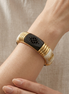 Women’s Plus-Size 3.1-Inch Chunky Bangle Bracelet, Cream and Dark Brown Panel Wide Gold-Tone Statement Jewelry#FWB-PLUS1(T-LINE)