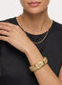 Women’s Plus-Size 3-Inch Chunky Bangle Bracelet, Cream-Tone and Gold-Tone Segmented Bone-Look Wide Statement Jewelry#FWB-PLUS2(T-LINE)
