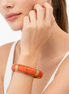 Women’s Plus-Size 3-Inch Chunky Bangle Bracelet, Orange Marble-Look and Gold-Tone Wide Statement Jewelry#FWB-PLUS3(T-LINE)