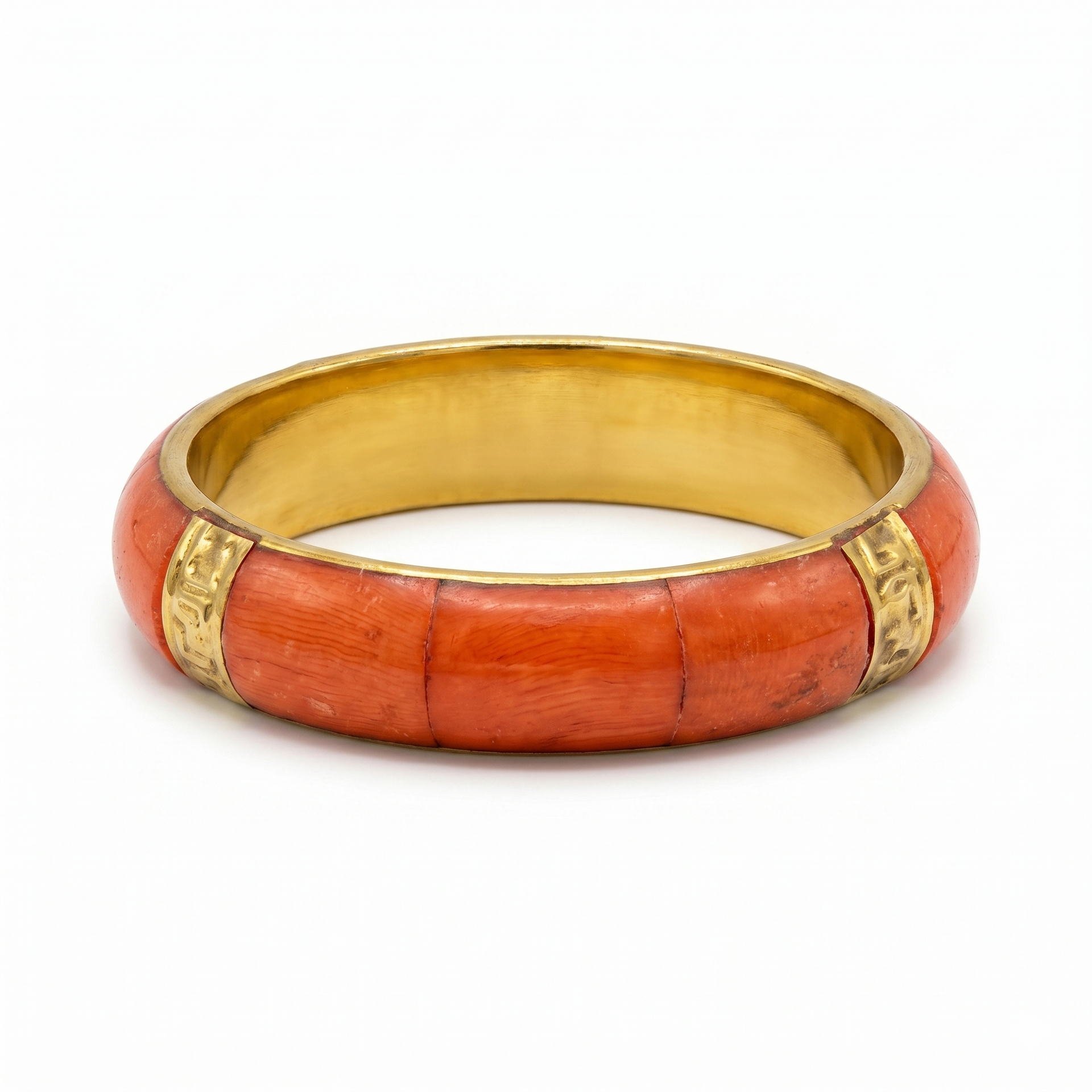 Women’s Plus-Size 3-Inch Chunky Bangle Bracelet, Orange Marble-Look and Gold-Tone Wide Statement Jewelry#FWB-PLUS3(T-LINE)