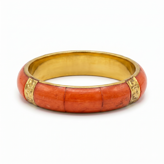 Women’s Plus-Size 3-Inch Chunky Bangle Bracelet, Orange Marble-Look and Gold-Tone Wide Statement Jewelry#FWB-PLUS3(T-LINE)