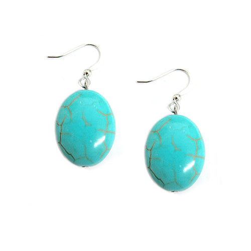 RHODIUM TURQUOISE EGG SHAPED SILVER EARRINGS  #HNE77890_RHOD-TURQ (OB14/T SEC)