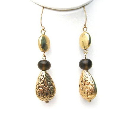 GOLD BROWN SCROLL PATTERN DROP EARRINGS  #SE19017GLD/BRW (RC12/R-RH7)