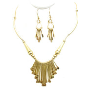 GOLD INTRICATE TRIBAL DESIGN NECKLACE AND EARRINGS SET  #HNNE3241_GOLD (CH3/CG1)