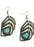 GOLD LEAF EARRINGS WITH TURQUOISE COLOR ACCENT #HNE77862_G-TRQ