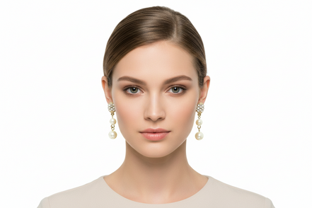 GOLD CREAM PEARL DANGLE EARRINGS  #HNE5597_GLD-CRM (GB1)