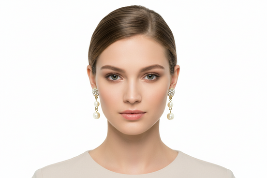 GOLD CREAM PEARL DANGLE EARRINGS  #HNE5597_GLD-CRM (GB1)