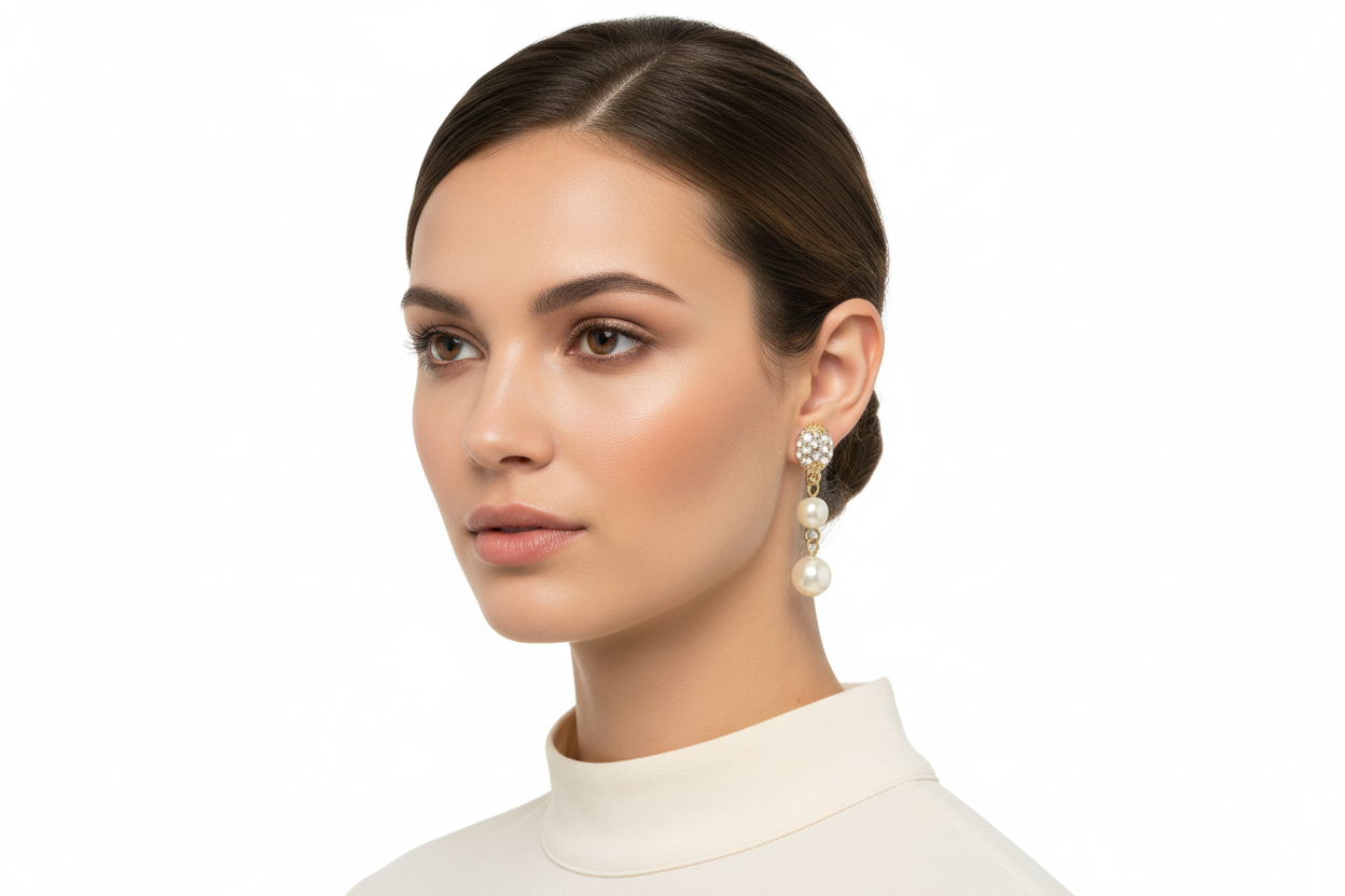 GOLD CREAM PEARL DANGLE EARRINGS  #HNE5597_GLD-CRM (GB1)