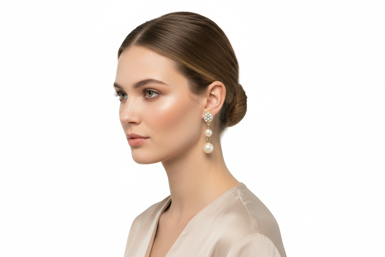 GOLD CREAM PEARL DANGLE EARRINGS  #HNE5597_GLD-CRM (GB1)