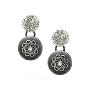 GRAY FLOWER BUTTON EARRINGS  #SE26645_GREY (DB8)
