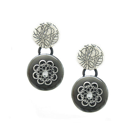 GRAY FLOWER BUTTON EARRINGS  #SE26645_GREY (DB8)