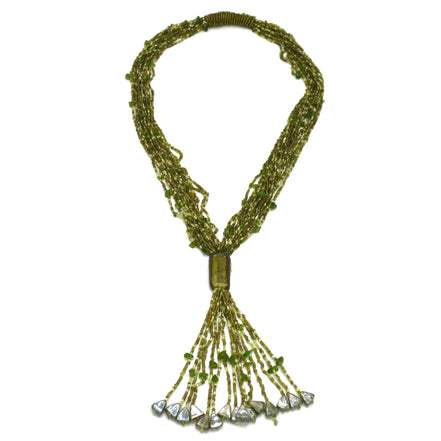 Olive multi layered Seed beads tassel long Necklace #N3101_OLIVE12
