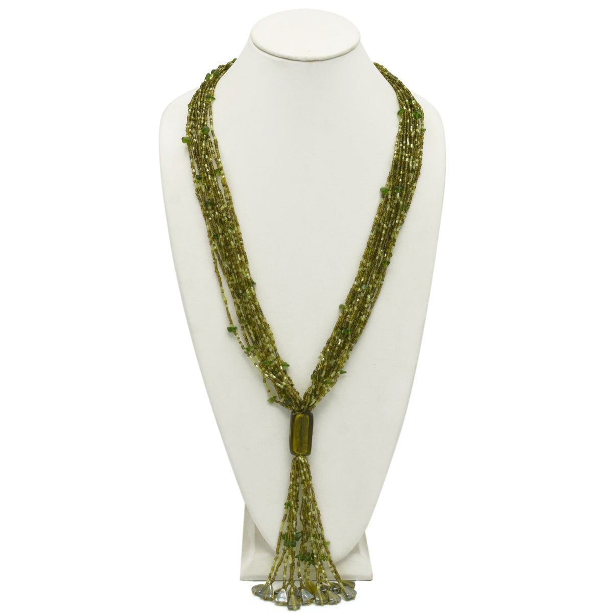 Olive multi layered Seed beads tassel long Necklace #N3101_OLIVE12