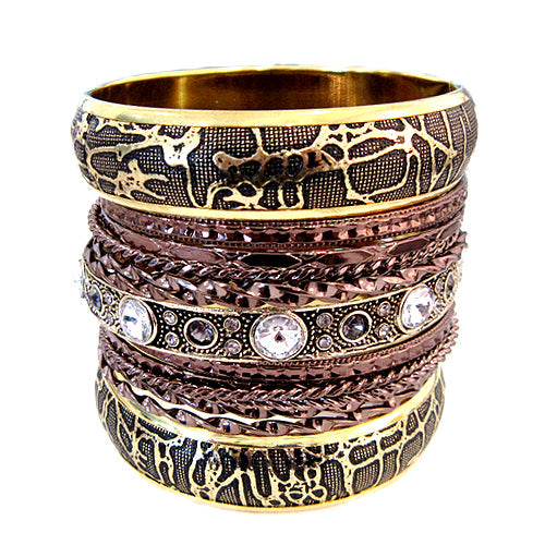 2 TONE TEXTURED MULTIPLE BANGLE SET #HB6042_GLD-COP (OG21/B514)