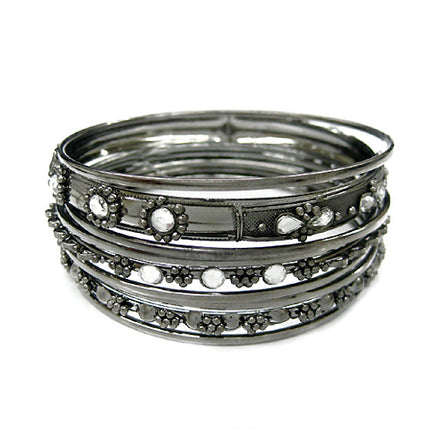 HEMATITE CLEAR BRIGHT BANGLES SET OF 9 PCS  #KB2224445_HEM-CLR (UF8/UF9)