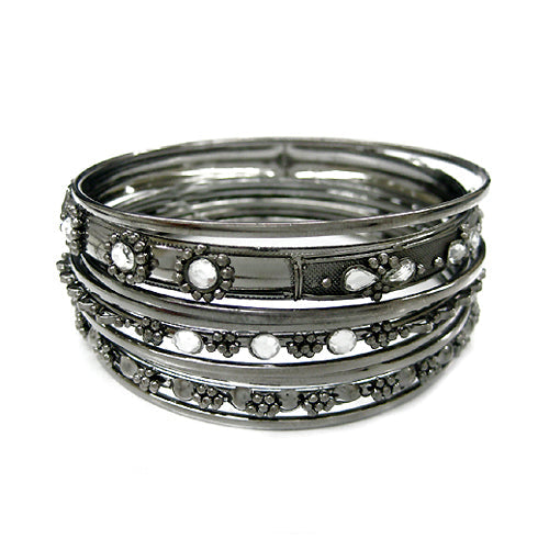 HEMATITE CLEAR BRIGHT BANGLES SET OF 9 PCS  #KB2224445_HEM-CLR (UF8/UF9)
