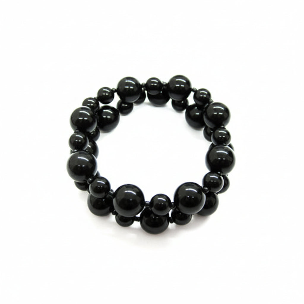 BLACK Glass Double Strand Stretch Bracelet set of 2PCS       