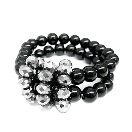 SILVER BLACK STRETCH BRACELETS  #HNB92181_JET-SIL (JC3)