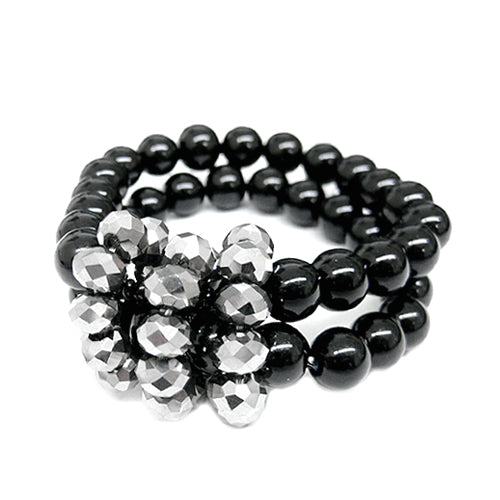 SILVER BLACK STRETCH BRACELETS  #HNB92181_JET-SIL (JC3)