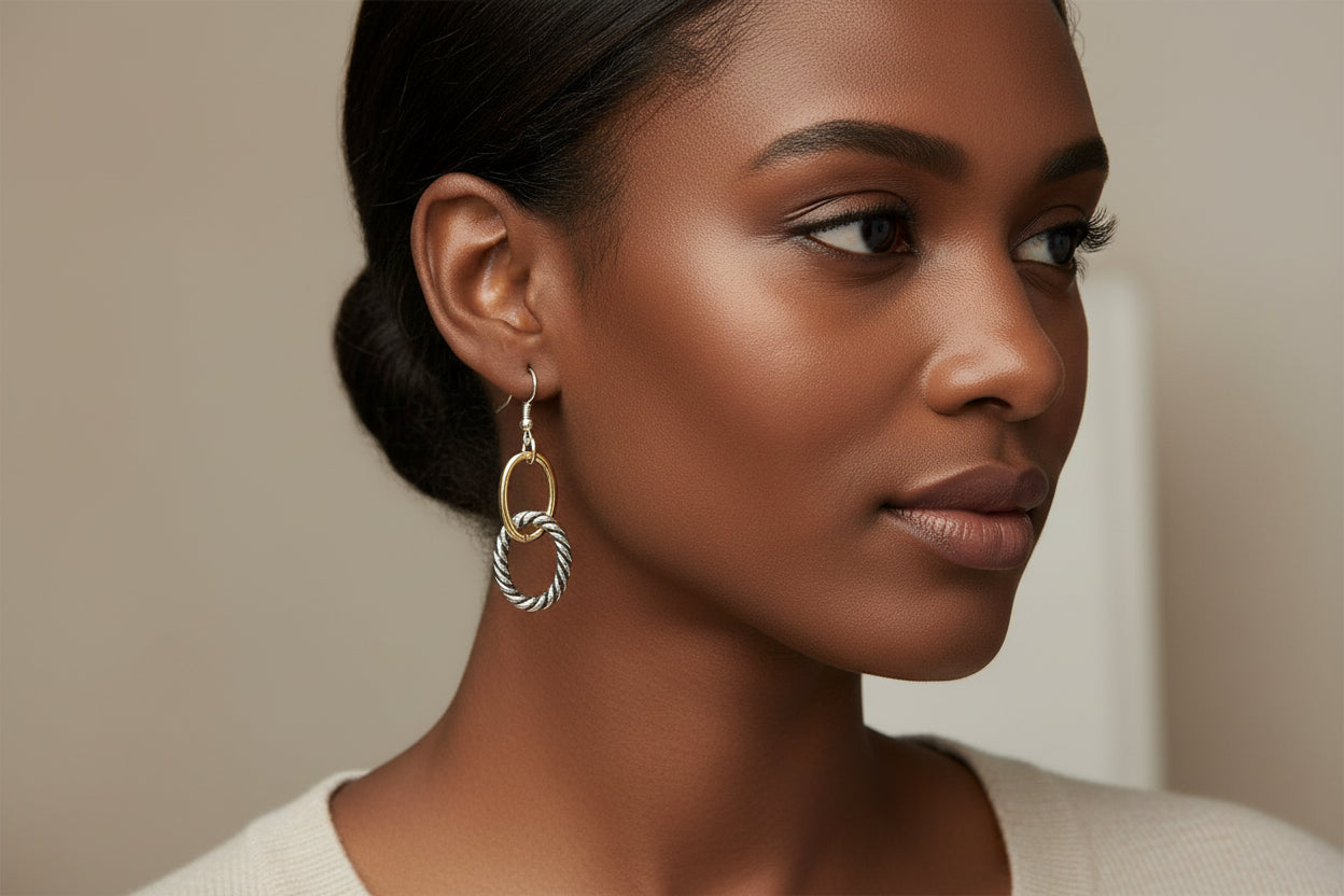 2TONE LINK EARRINGS  #HNE15134_2TONE (FC26)