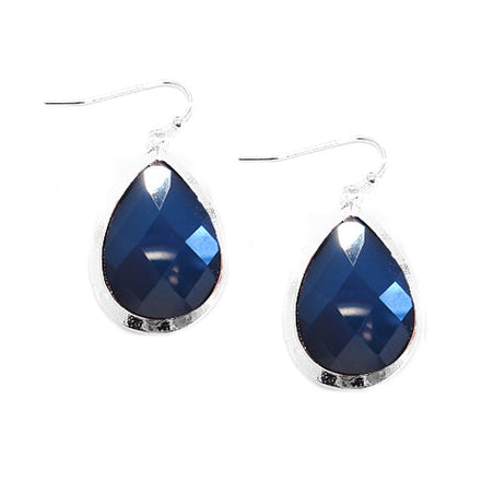 GOLD BLUE CUT PEAR SHAPE SILVER EARRINGS  #HNE6602_SIL-BLU (BC11)