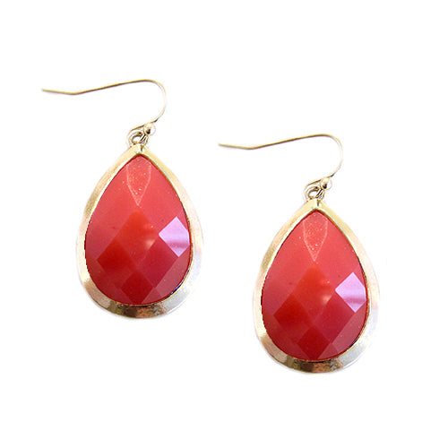 GOLD CORAL CUT PEAR SHAPE EARRINGS  #HNE6602_GLD-CORL