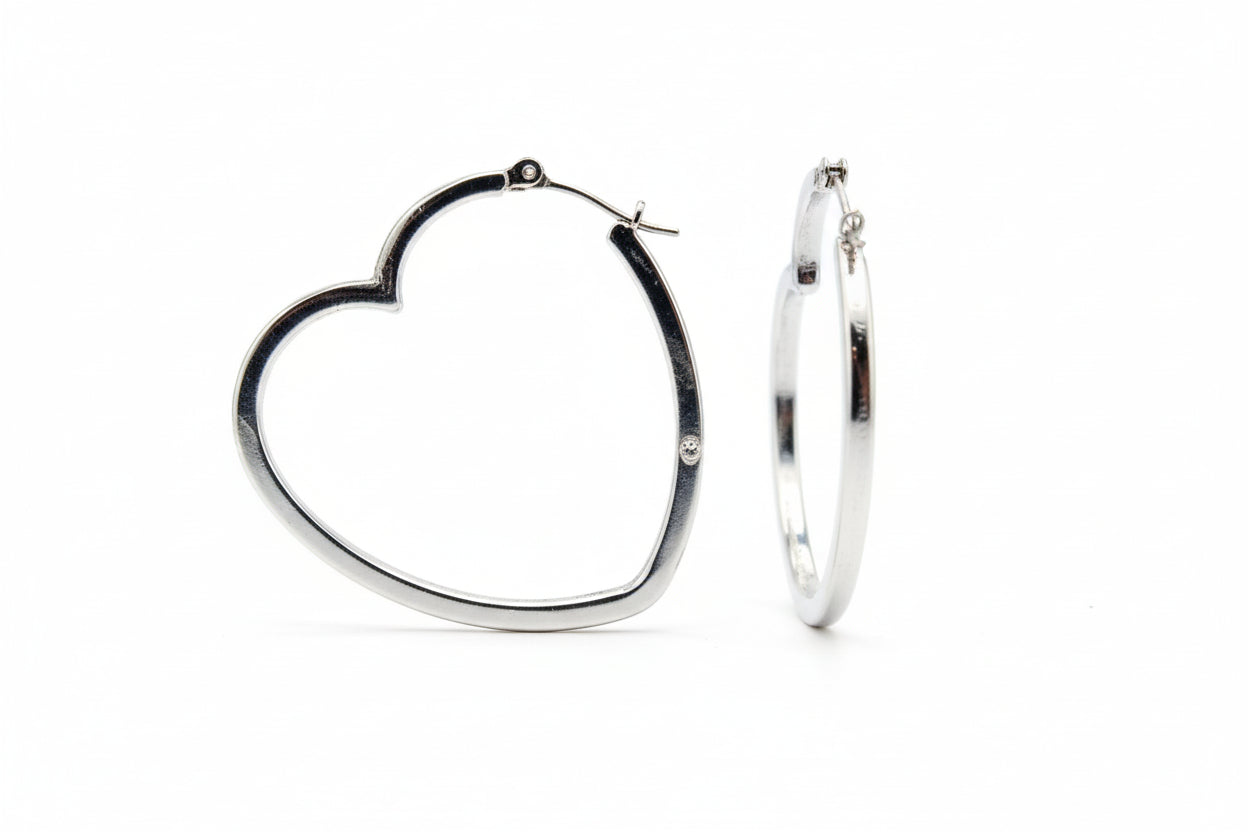 SILVER HEART EARRINGS  #HNE70427_SILVER (HF15)