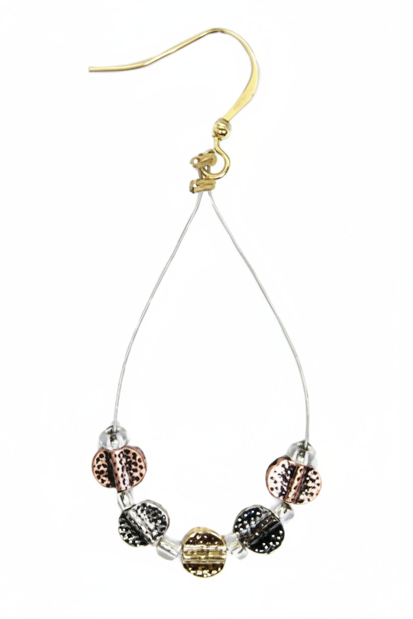 3TONE HAMMERED METAL EARRINGS  #HNE78196_3TONE