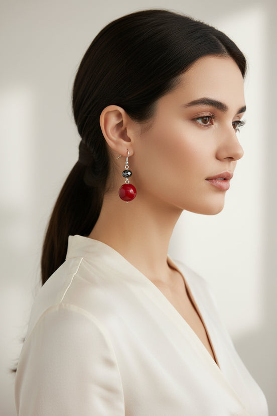 BLACK EARRINGS  #HNE92185_RED-JET (RA9)