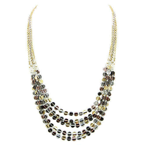 3TONE HAMMERED METAL BEAD NECKLACE  #HNN78196_3TONE (EH3)