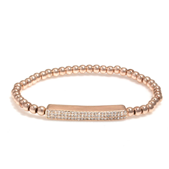 ROSE GOLD BEAD CRYSTAL STRETCH BRACELET