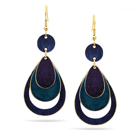 PURPLE AND TURQUOISE MIX PATINA FINISHED TEARDROP EARRINGS