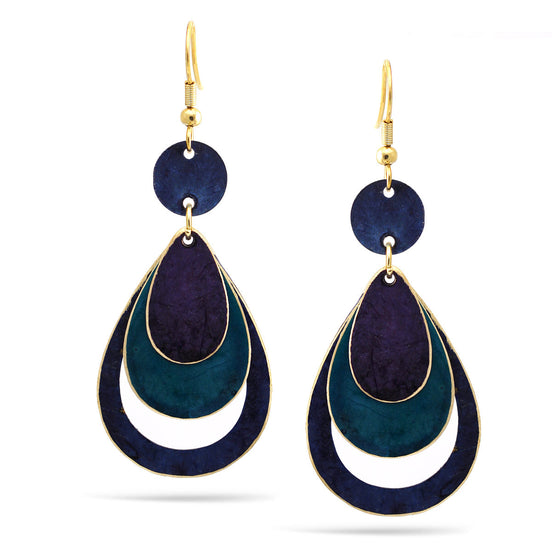 PURPLE AND TURQUOISE MIX PATINA FINISHED TEARDROP EARRINGS