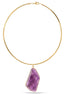 Purple Natural Faceted Agate Stone Pendant Gold 2.5mm Round Choker Collar Necklace