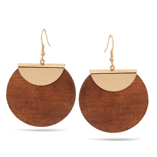Gold Natural Wood Drop Earrings