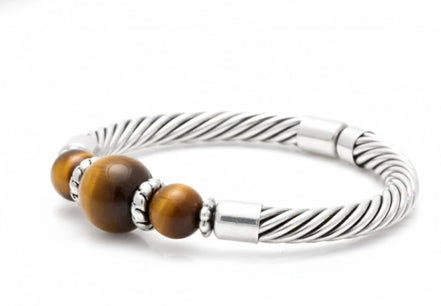 BROWN TIGER EYE CABLE STRETCH BRACELET  #SB15142-1_TIGER (BC13)