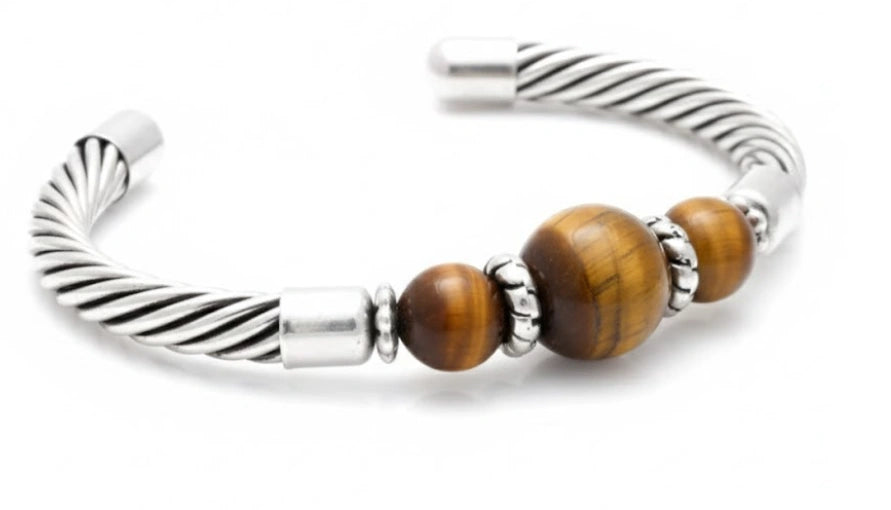 BROWN TIGER EYE CABLE STRETCH BRACELET  #SB15142-1_TIGER (BC13)