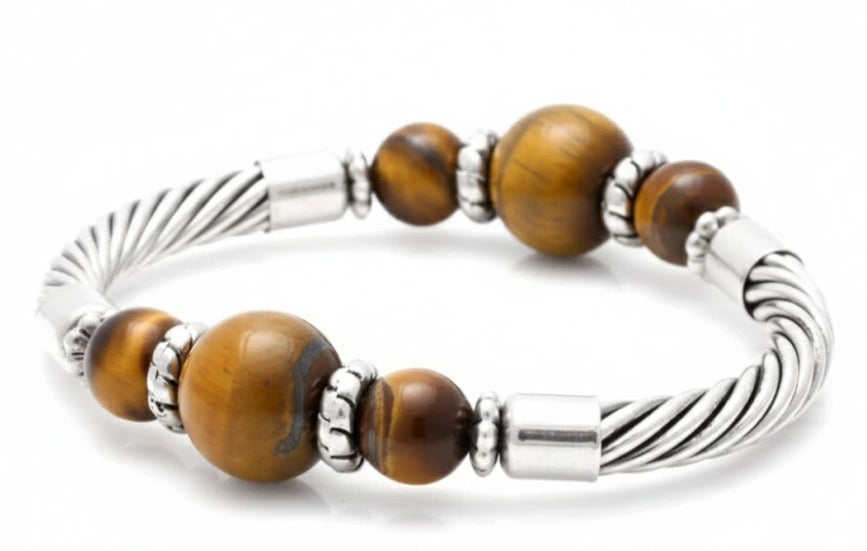 BROWN TIGER EYE CABLE STRETCH BRACELET  #SB15142-1_TIGER (BC13)