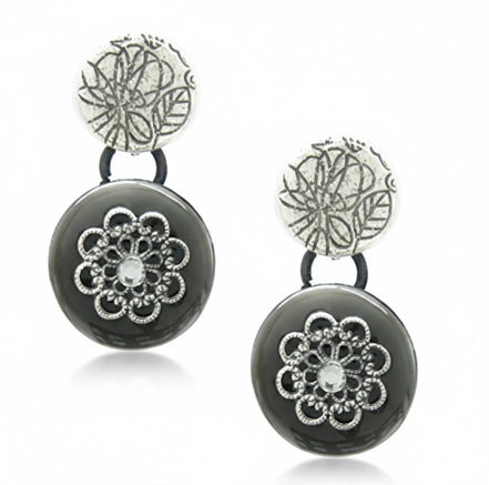 GRAY FLOWER BUTTON EARRINGS  #SE26645_GREY (DB8)