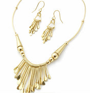 GOLD INTRICATE TRIBAL DESIGN NECKLACE AND EARRINGS SET  #HNNE3241_GOLD (CH3/CG1)