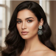 GRAY FLOWER BUTTON EARRINGS  #SE26645_GREY (DB8)