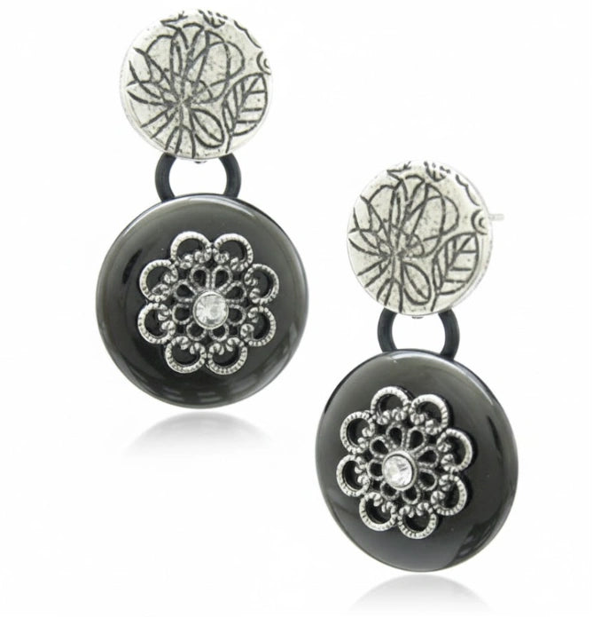GRAY FLOWER BUTTON EARRINGS  #SE26645_GREY (DB8)