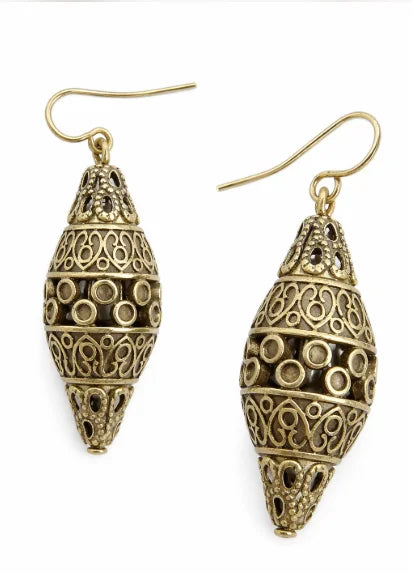 GOLD GOURD SHAPE FILIGREE EARRINGS  #HNE27316_GOLD (JD7)
