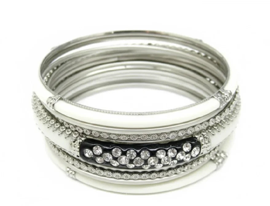 SILVER-BLACK FABULOUS SET OF 9PCS BANGLES  #PB8784_S-BLACK (LE12)